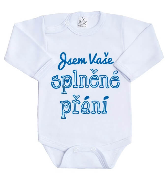 Dětské body s nápisem New Baby Jsem Vaše splněné přání velikost 68