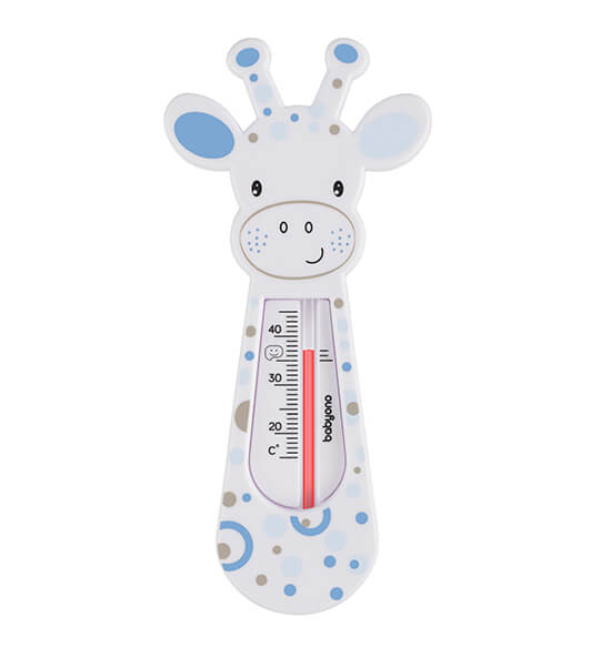 Dětský teploměr do vody a vaničky BabyOno Žirafa New – bílý s modrými skvrnami 🦒