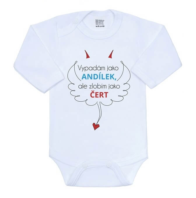 Dětské body New Baby s českým nápisem Vypadám jako ANDÍLEK, ale zlobím jako ČERT velikost 62