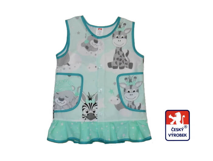 Zástěrka do školky Dětský svět zelená zebra s kamarády velikost 104