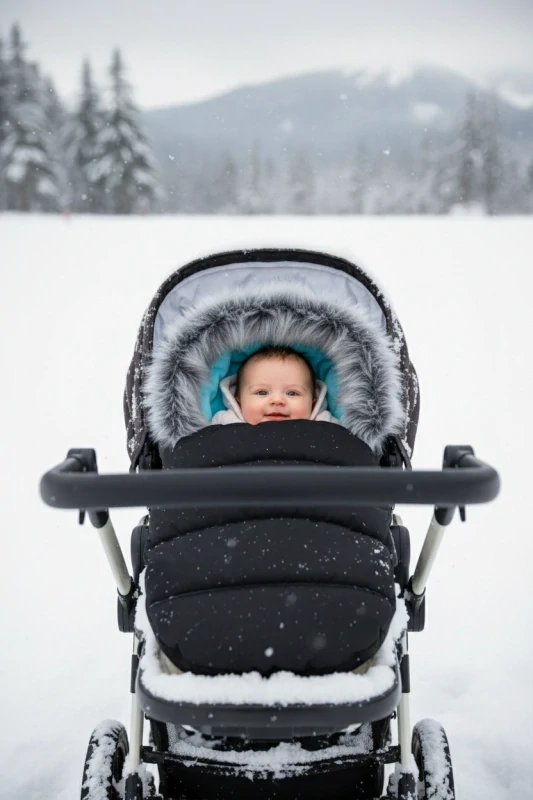 Zimní fusak Dětský svět Mini Baby černotyrkysový s kožešinou – fusak do kočárku 👶❄️
