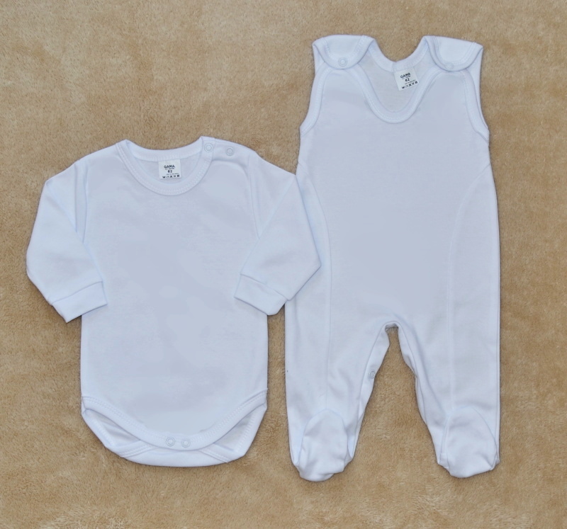 Dětská soupravička Gama 2 díly bílé body+dupačky velikost 80