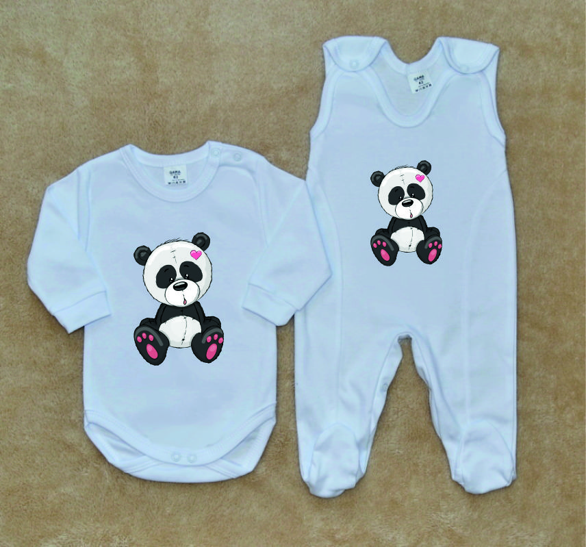 Dětská soupravička Gama 2-dílná bílá panda body+dupačky vel.68