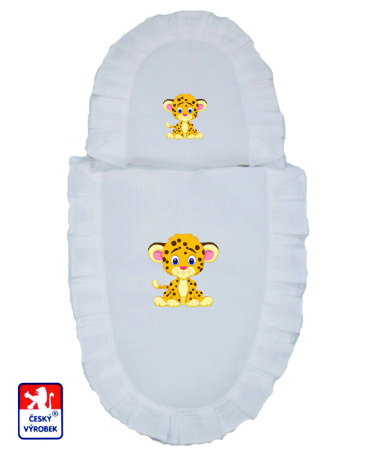Set do kočárku pro panenky Dětský svět bílé s obrázkem sedící gepard