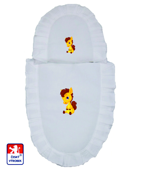 Set do kočárku pro panenky Dětský svět bílé s obrázkem sedící koník