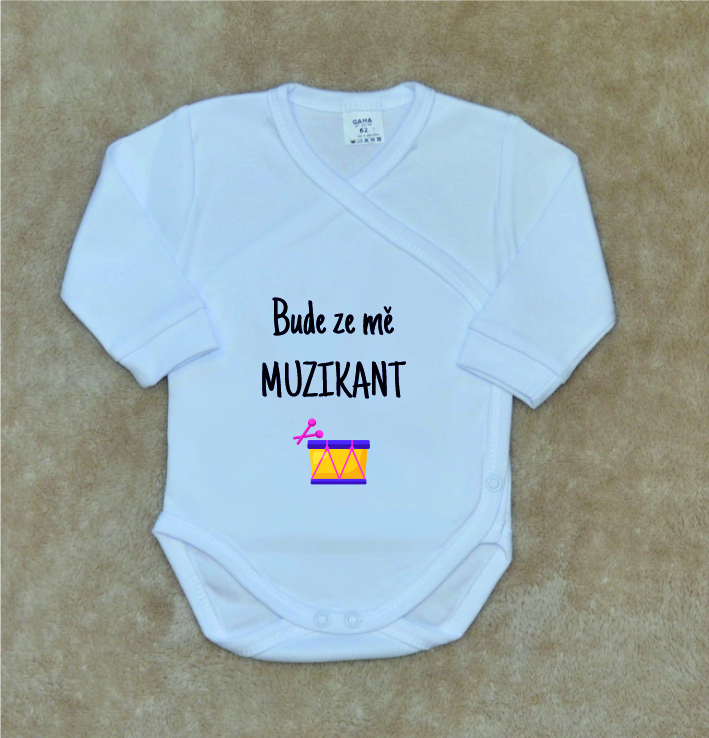 Dětské vtipné body, Gama, bílé zavinovací, muzikant vel.50