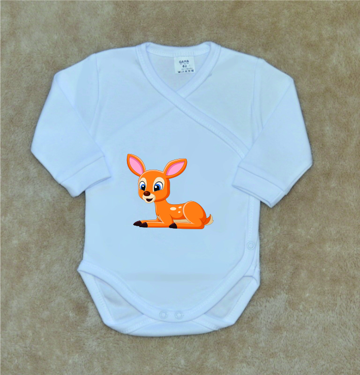 Dětské bílé zavinovací body Gama sedící srnka