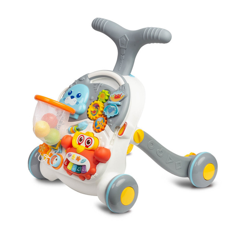 Chodítko pro děti TOYZ Spark 2v1 – interaktivní dětské chodítko se stolečkem, šedé