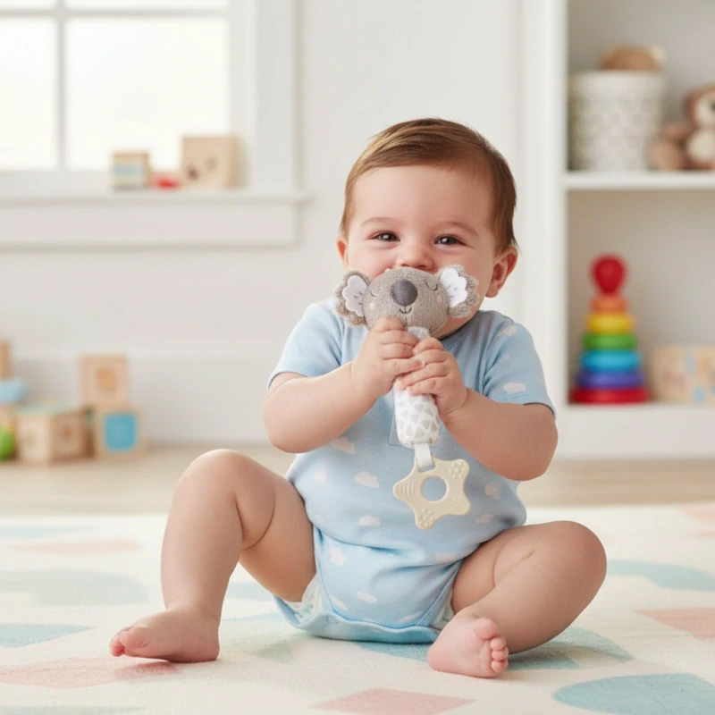 Hračka pro novorozence BabyOno Šedá koala – pískací kousátko do ruky 👶