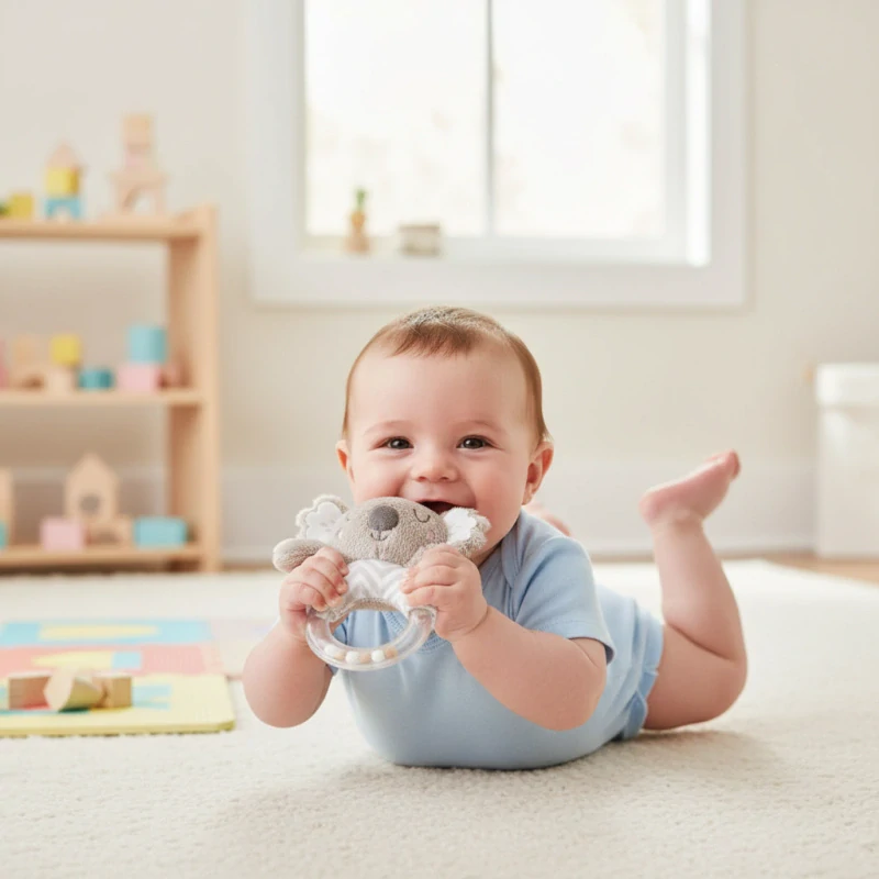 Kojenecké plyšové štěrkátko s kuličkami do ruky BabyOno šedá koala