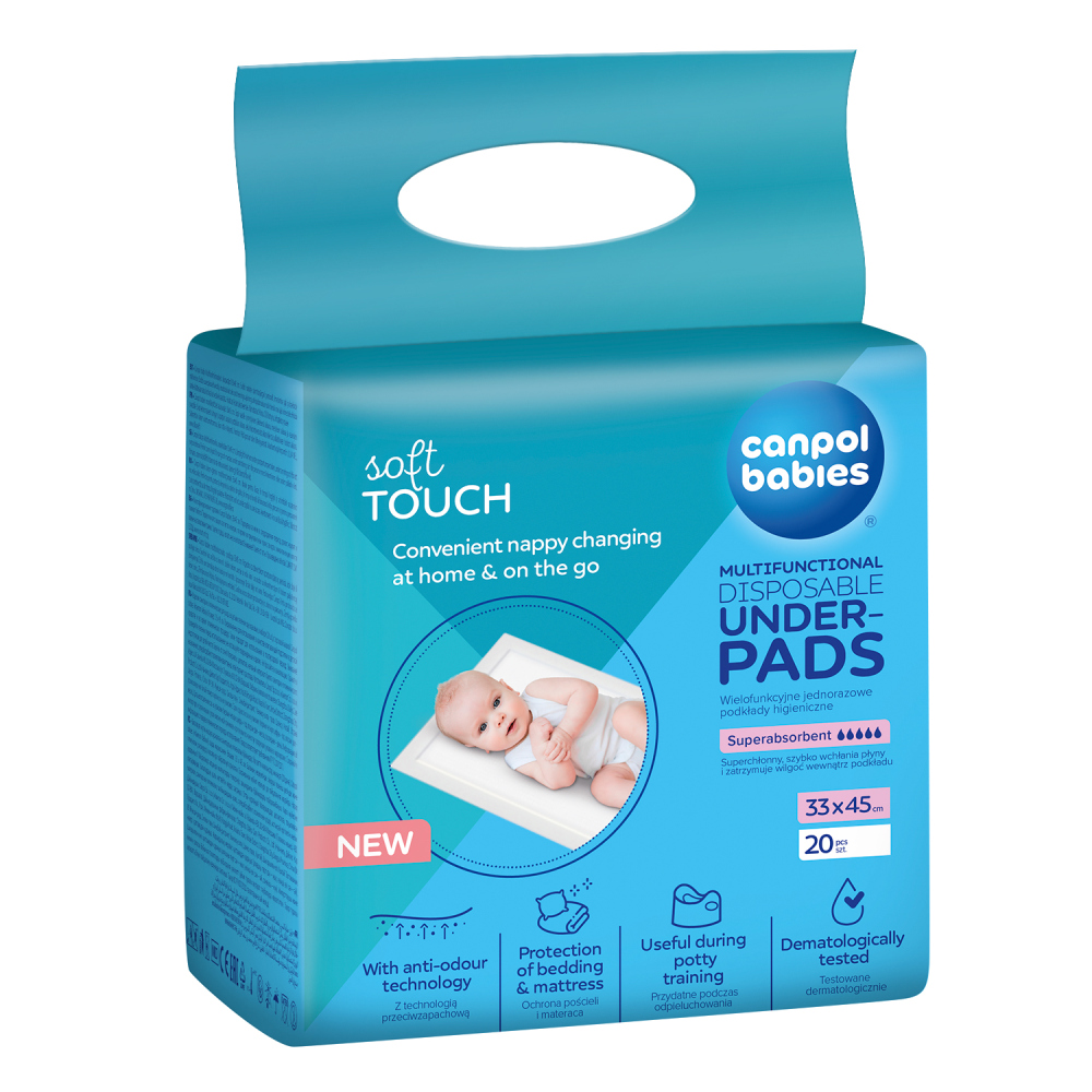 Canpol babies hygienické podložky na přebalování 33 × 45 cm 20 ks – multifunkční jednorázové podložky pro miminka