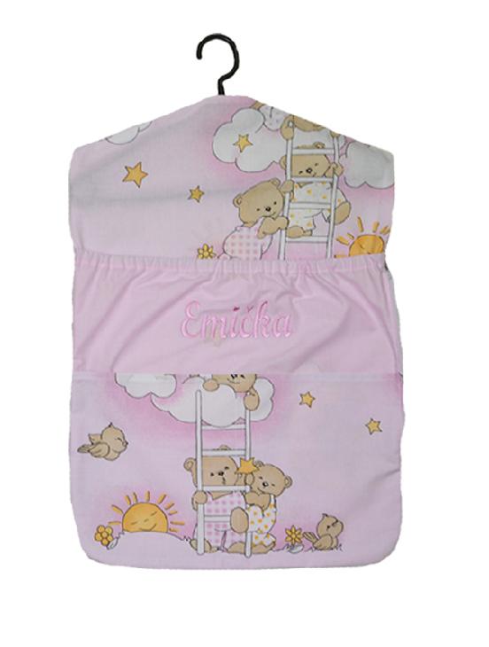 Kapsář na ramínko do školky se jménem pro holky Dětský svět – růžový s medvídky 🧸💗