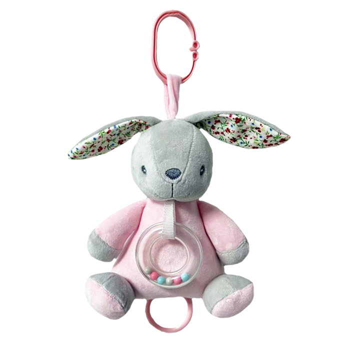 Plyšový králíček Tulilo růžový – hračka na kočárek s klipem a melodií 🐰🎵
