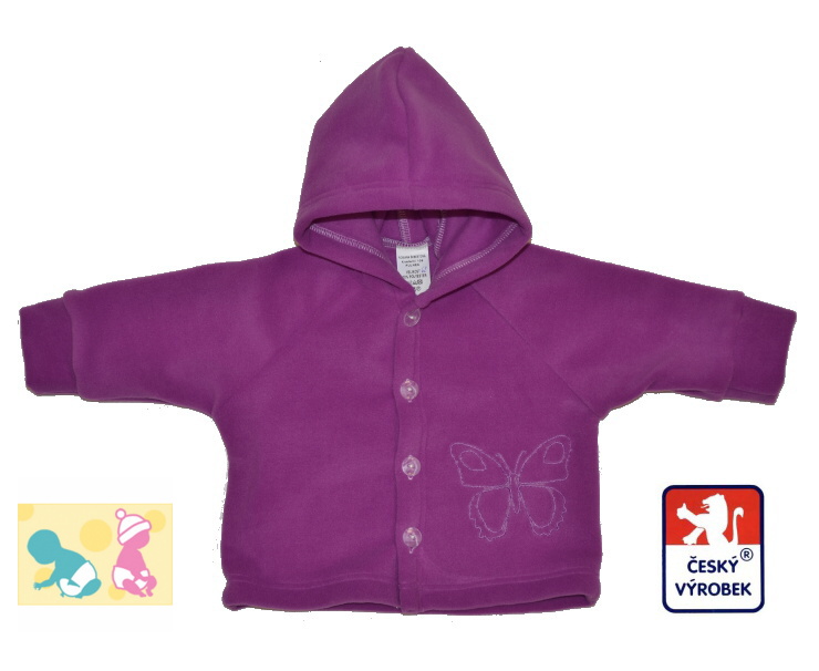Dětská fleece bundička Dětský svět fialová s Motýlkem vel.80