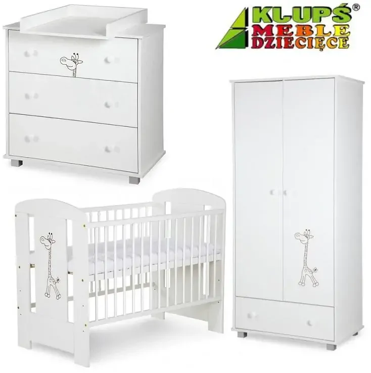 Bílá dětská postýlka Klups Safari Žirafa 120×60 🦒 | masivní borovice