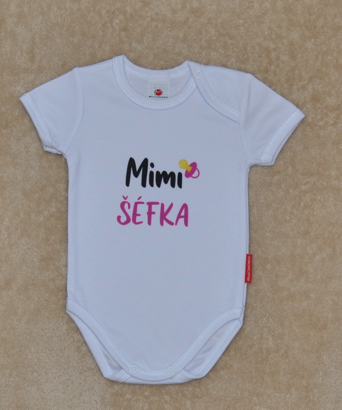 Dětské vtipné body pro miminko, Gama, krátký rukáv, Mimi Šéfka velikost 56