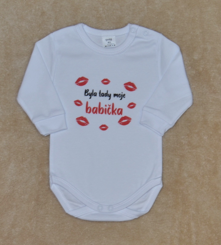Dětské body s vtipným potiskem, Gama, krátký rukáv, Byla tady moje babička velikost 74