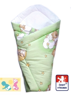 Bavlněná dětská látka zelený medvídek na žebříku