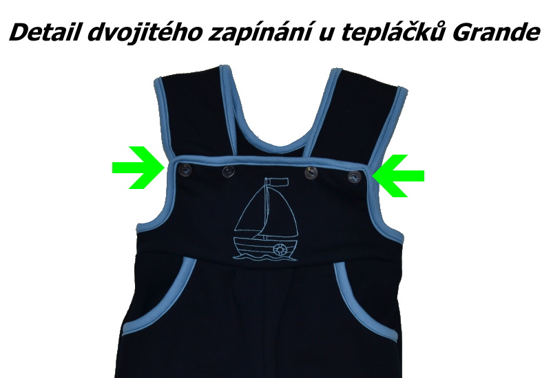 Dětské tepláky s laclem Dětský svět Grande tmavě modré s lodičkou velikost 86