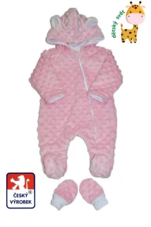 Kojenecký podzimní overal Dětský svět, růžová Minky s rukavičkami