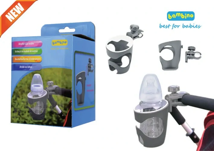 Držák nápojů na kočárek TopGal – šedý univerzální