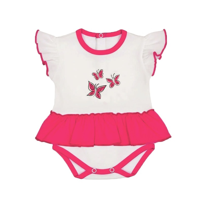 Dětské body se sukýnkou růžovo-bílé s motýlky pro holčičky 👶🦋 | Dětský svět vel.80