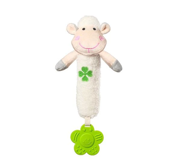 Plyšová krémová ovečka BabyOno s kousátkem a pískátkem – hračka pro miminka 🐑🤍👶
