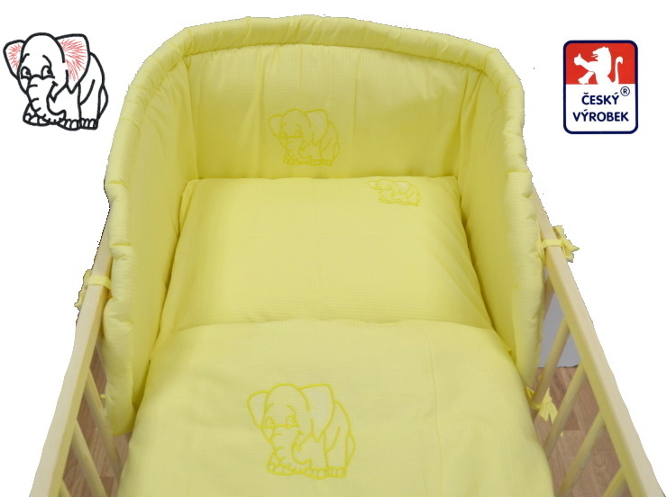 Povlečení do postýlky s mantinelem Dětský svět Vaflové žluté se slonem