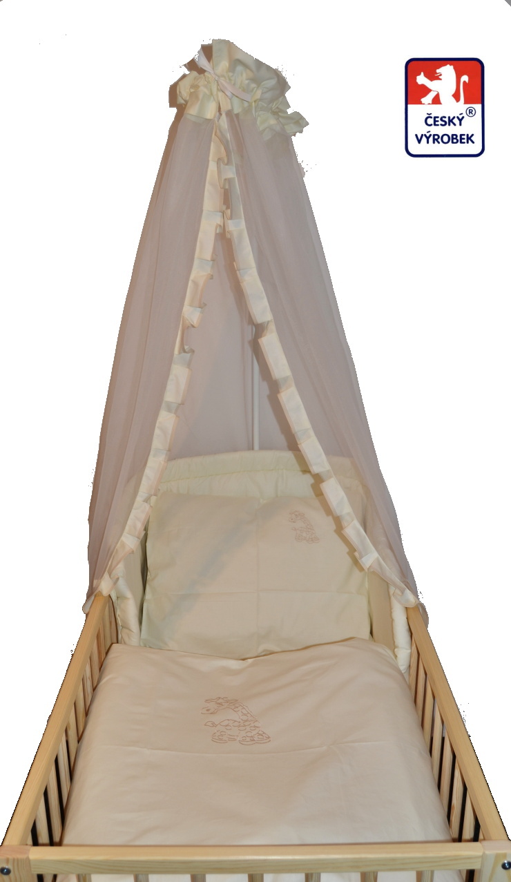 Dětské povlečení do postýlky, Dětský svět, krémové s výšivkou Žirafy