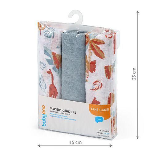 Mušelínové pleny Baby Ono Super Soft šedomodré 3 ks – dárkové balení