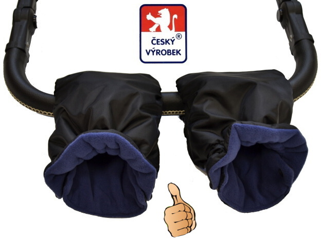 Rukavice na kočárek Dětský svět černé s tmavě modrým fleecem 🧤