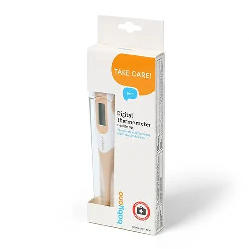 Dětský digitální teploměr BabyOno DMT-4336 | Ohebná špička, béžový