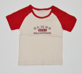 Dětské tričko s krátkým rukávem, Timbuktoo, červenokrémové, velikost 6/12měsíců  Výprodej