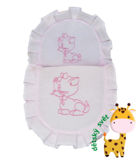 Peřinky na panenkový kočárek, Dětský svět, menší, světle růžové s kočičkou