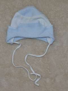 Dětská jarní čepička, modrobílá froté Výprodej