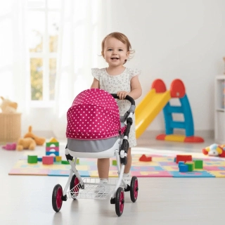 Kočárek pro panenky Adbor Lily K08 Růžovo-šedý