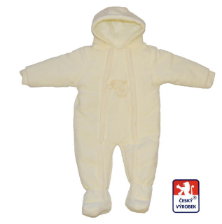 Zimní dětská kombinéza Dětský svět, krémová s medvídkem s čepicí