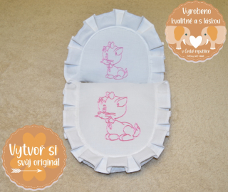 Peřinky na panenkový kočárek, Dětský svět, menší, bílé s kočičkou