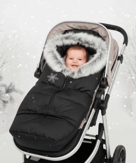 Zimní fusak do kočárku s kožešinou Dětský svět Eskymo černo-tmavěšedý 👶❄️