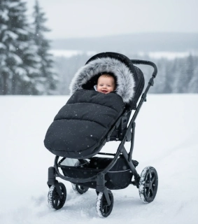 Zimní fusak Dětský svět Mini Baby černý s kožešinou – fusak do kočárku 👶🖤❄️