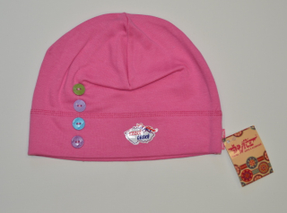 Dětská čepička, Dráček, světle růžová s knoflíčky 54-56cm, Výprodej
