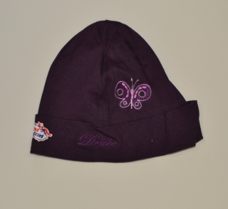 Dětská čepička, Dráček, fialová s motýlkem 54-56cm, Výprodej