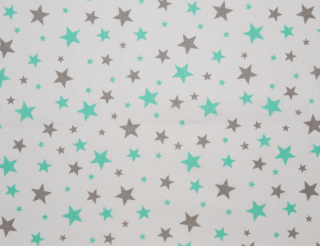 Potisk plátna č.370 bílá se šedou a mátovou hvězdičkou