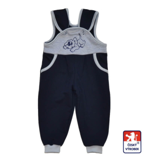 Dětské tepláčky s laclem modrošedé s pejskem | Dětský svět