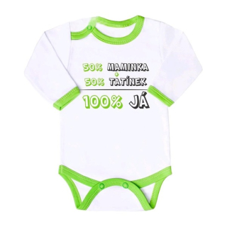 Dětské body s nápisem New Baby 50% MAMINKA + 50% TATÍNEK - 100% JÁ zelené velikost 56