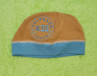 Dětská čepička Dráček, 33 béžovotyrkysová vel.52-56, Výprodej