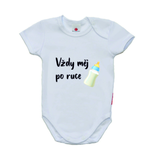 Kojenecké body s vtipným potiskem, Gama, krátký rukáv, Vždy měj po ruce mléko