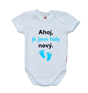 Kojenecké body s nápisem, Gama, krátký rukáv, Ahoj, já jsem tady nový 