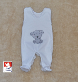 Kojenecké dupačky s potiskem Dětský svět bílé se šedým medvídkem Teddy vel.50