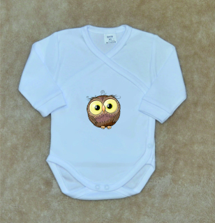 Dětské bílé zavinovací body Gama hnědá sova